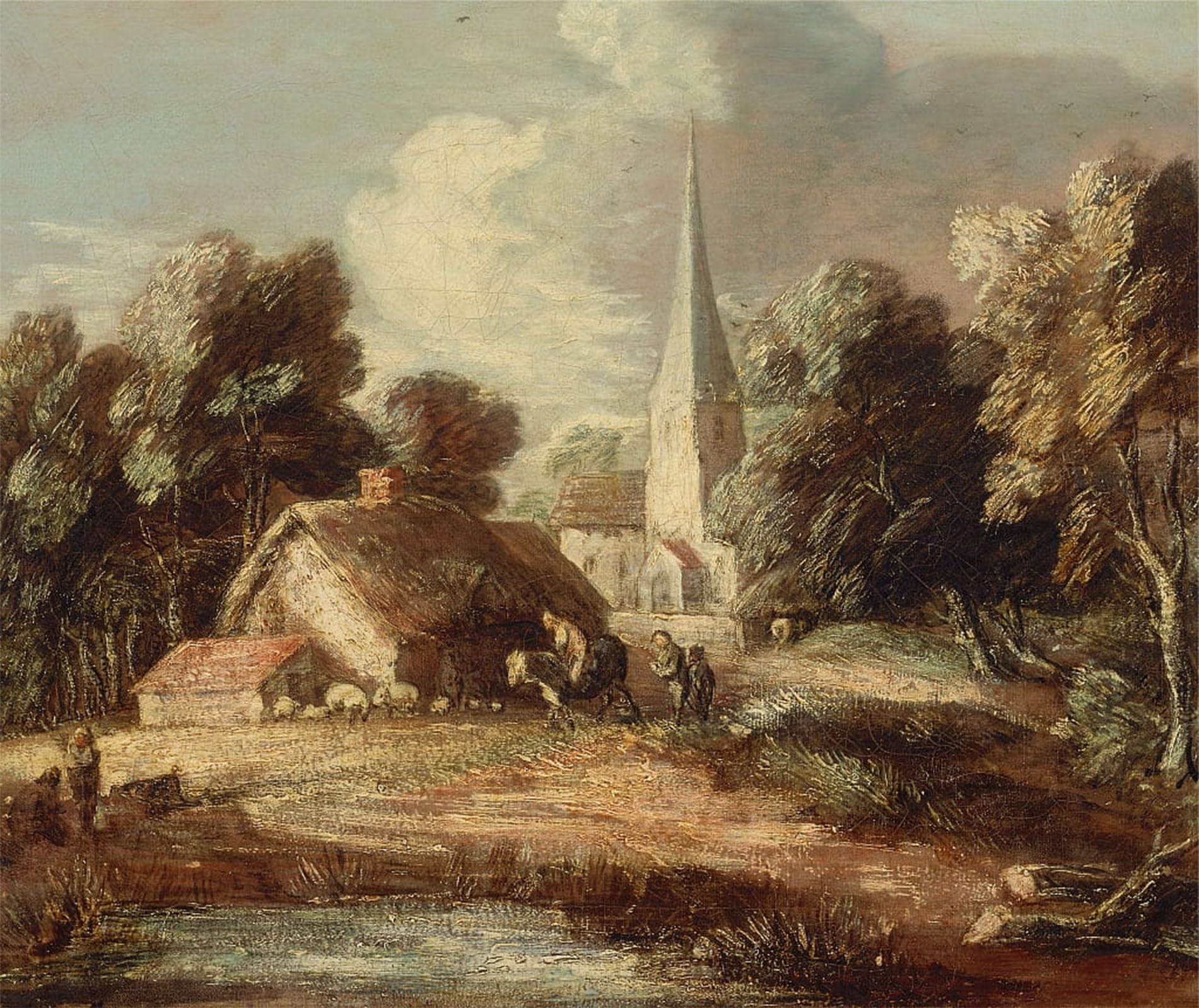 POSTERIIk Famous Modern Artwork Art Mural Landscape with Cottage and Church Between by Gainsborough Oil Paintings Pictures for Home Decor 60x90cm