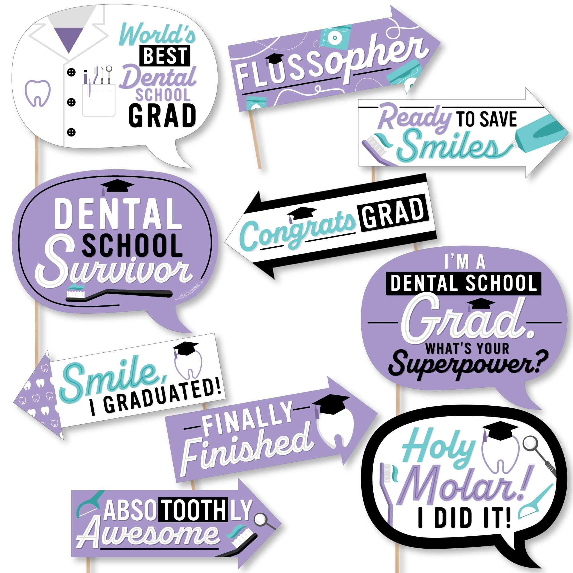 Kit de 10 accessoires de photomaton dentisterie Big Dot of Happiness