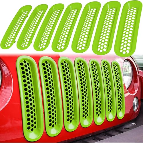 E-cowlboy 7PCS Front Grill Mesh Inserts Clip-in Grille Guard for 2007-2017 Jeep Wrangler JK JKU Sport Freedom Rubicon Sahara Unlimited (Matte Green)