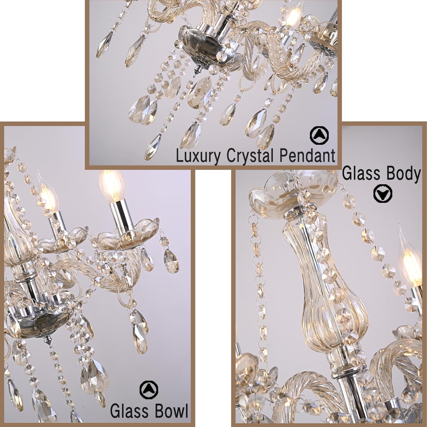 MALOSA Cognac Crystal Chandeliers,Mini Chandelier,Small Chandelier for Dining Room,Girls Bedroom,Living Room,Kitchen Island