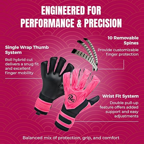 RG Samurai Fusion Professional Soccer Goalie Gloves Hybrid Roll Negative Cut Goalkeeper Gloves for Youth, Kids & Adults 4mm German Latex Palm, Wrist Guard & Fingersaves Training Gear