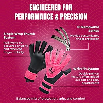 RG Samurai Fusion Professional Soccer Goalie Gloves Hybrid Roll Negative Cut Goalkeeper Gloves for Youth, Kids & Adults 4mm German Latex Palm, Wrist Guard & Fingersaves Training Gear
