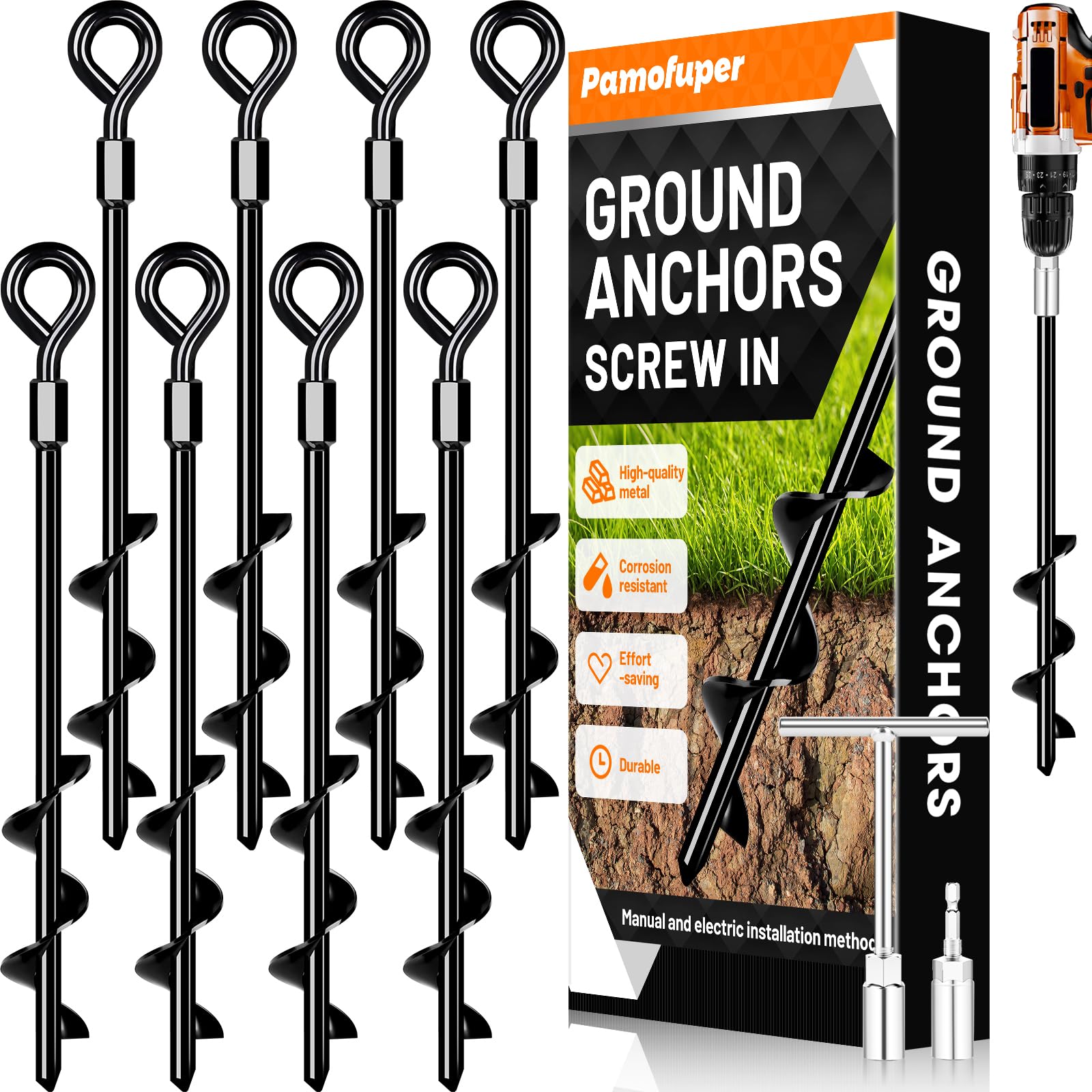 Ground anchor, Heavy Duty Trampoline Anchors for Tents, Swing Frame, Canopies, Camping, Rustproof, Withstand Strong Wind-image-42