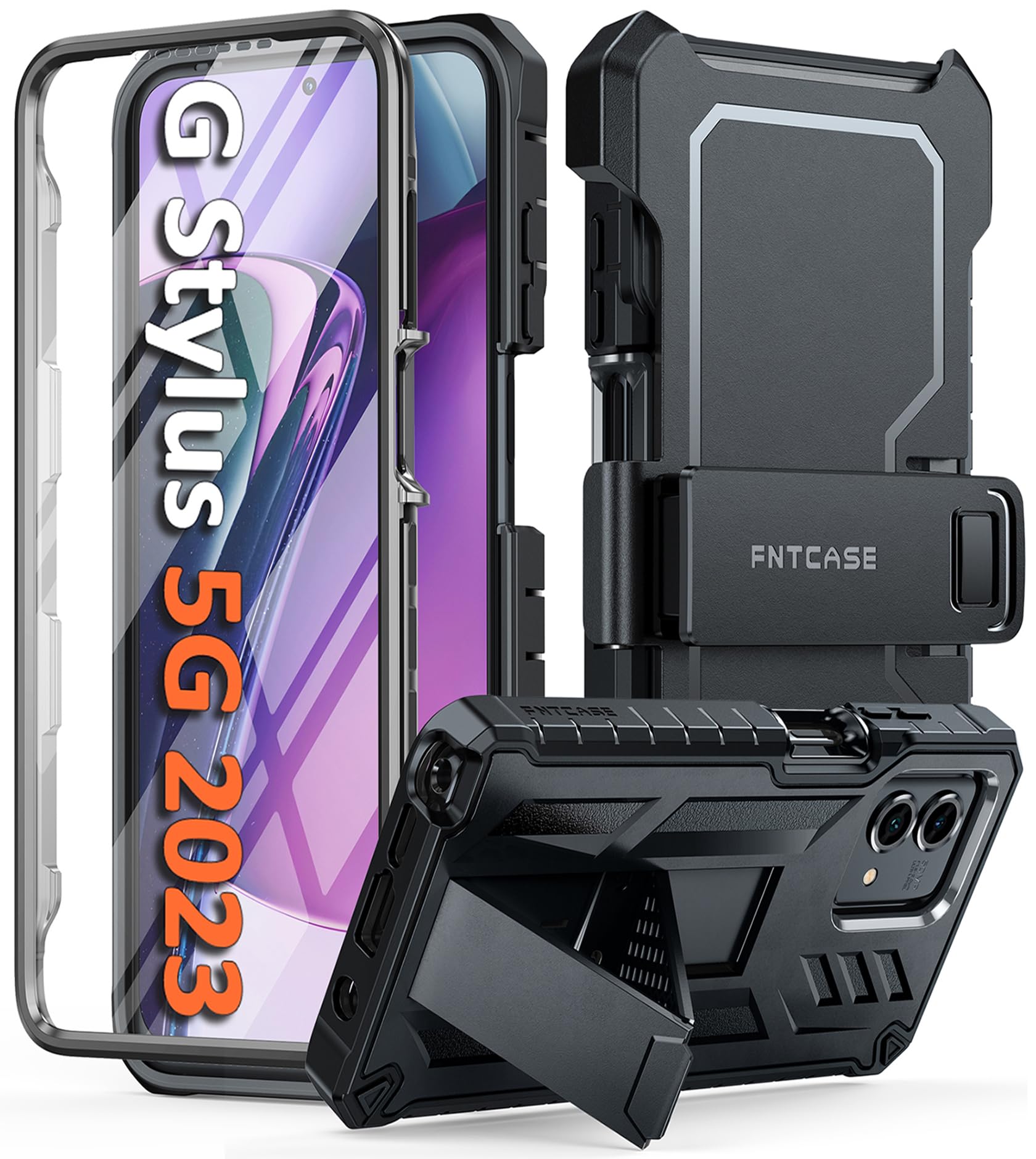 FNTCASE for Moto G-Stylus 5G-2023 Case: Rugged Belt Clip Holster Shockproof Protective Shell Heavy Duty Military Grade Protection Cell Phone Cover with Kickstand for Motorola Moto G Stylus 5G 2023
