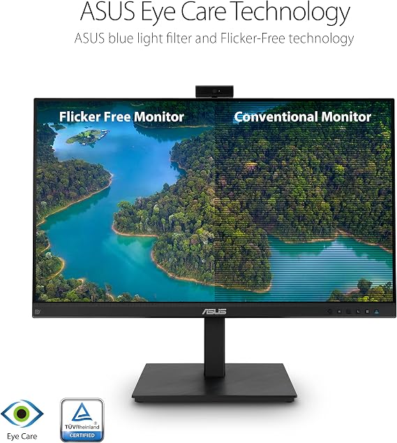ASUS 27 1080P Video Conference Monitor (BE279QSK) - Full HD, IPS, Built-in Adjustable 2MP Webcam, Mic Array, Speakers, Eye Care, Wall Mountable, Frameless, HDMI, DisplayPort, VGA, Height Adjustable