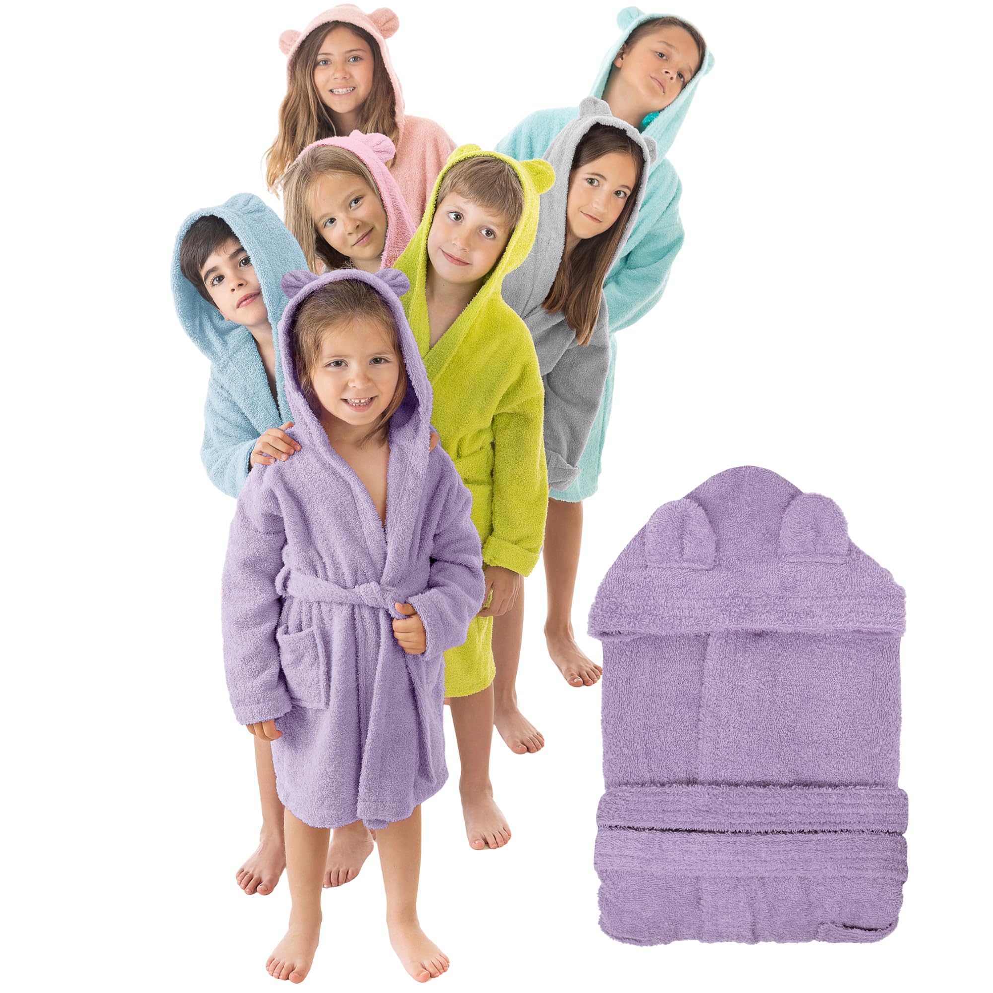 LEBENGOOD Bademantel für Kinder, Mädchen, Unisex, Kinder mit Ohren, 100% Baumwolle, Oeko-Tex®, 2 Taschen, Gürtel, Kapuze