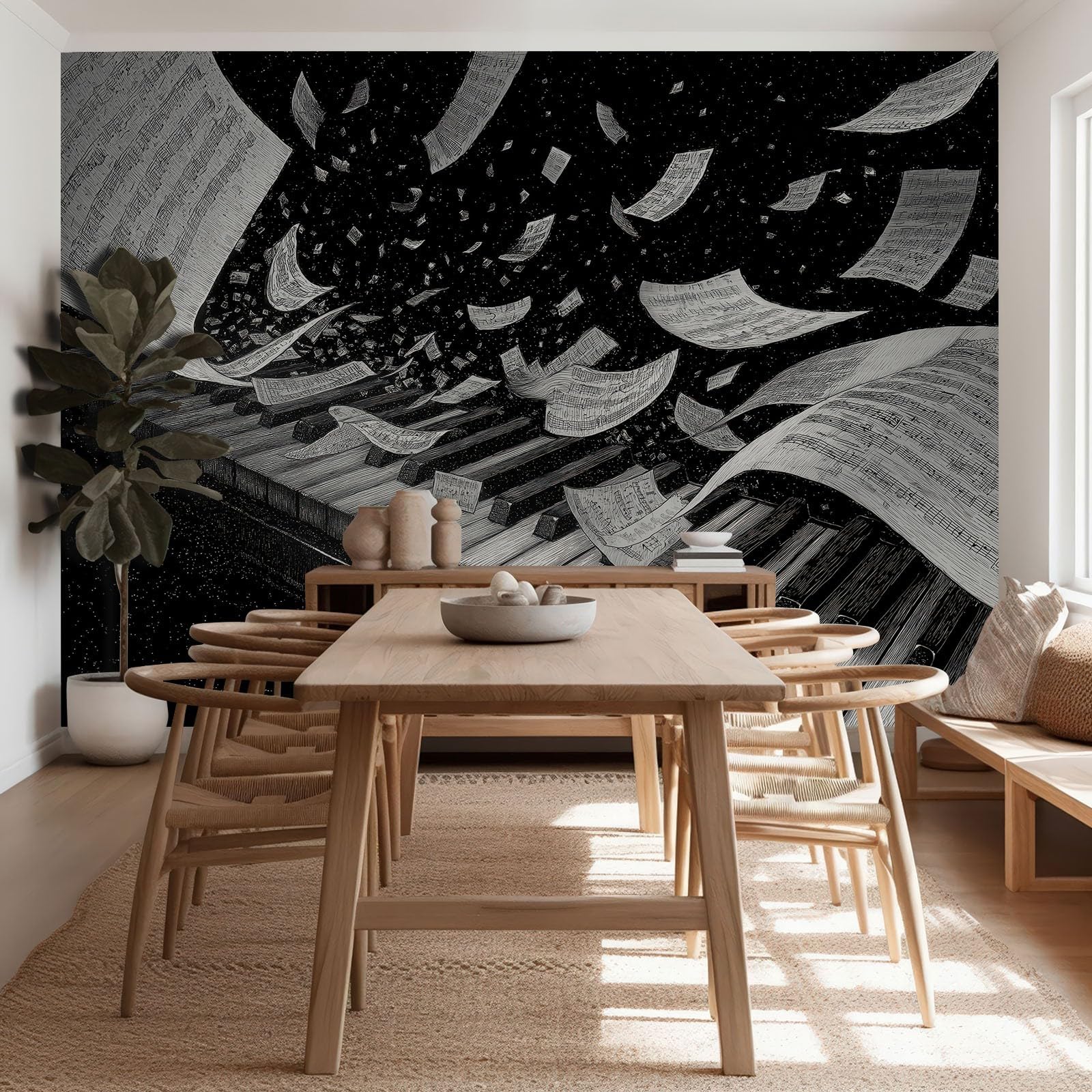 Carta Da Parati Pianoforte Spartiti Musicali 250x175 cm Carta Parati 3D Murale Fotomurale Decorativa Casa Salone Cameretta Ufficio Design Moderno Muro Wallpaper Adesivi