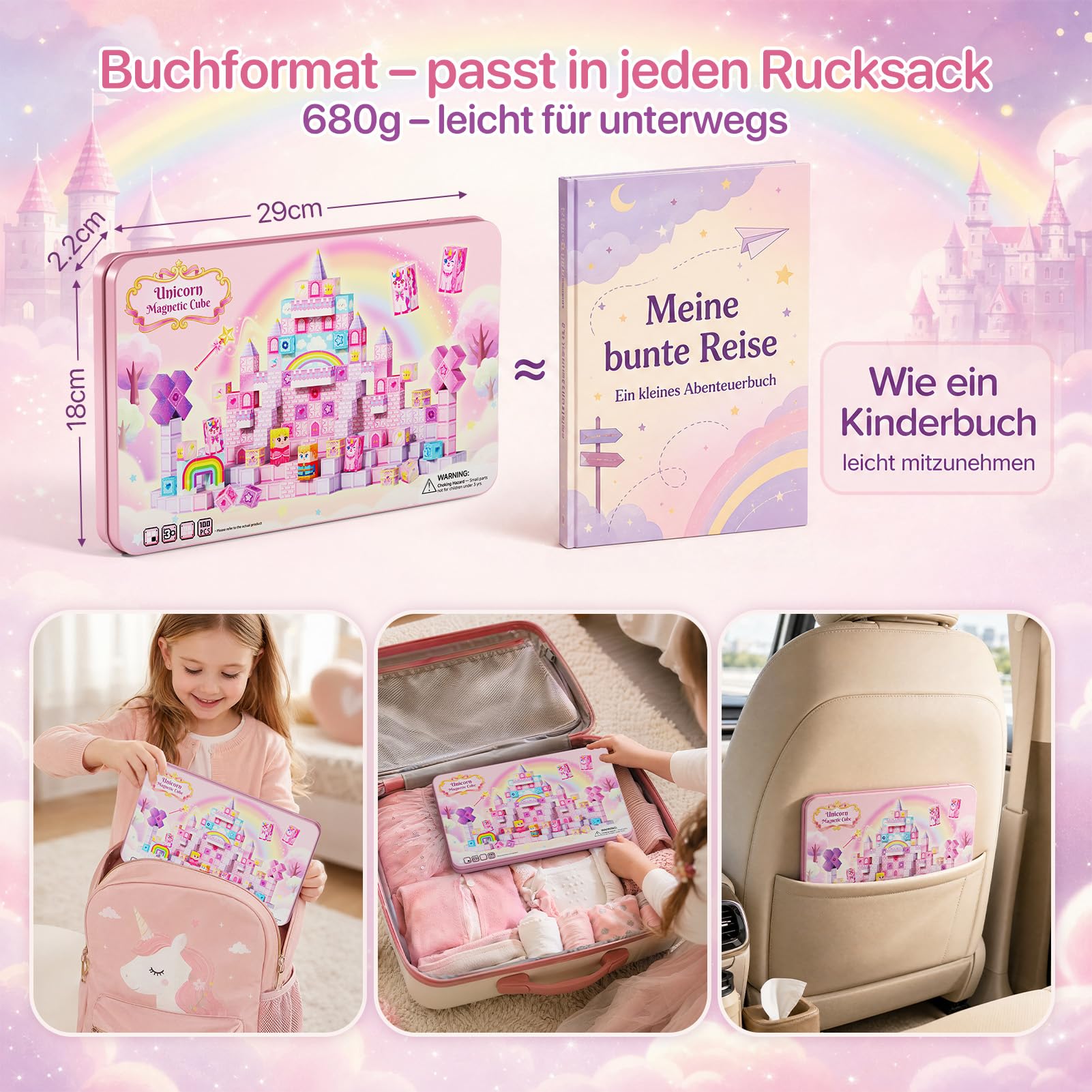 burgkidz 100 sztuk Bloki magnetyczne Zabawki: Podróż dla dziewczynek od 3
