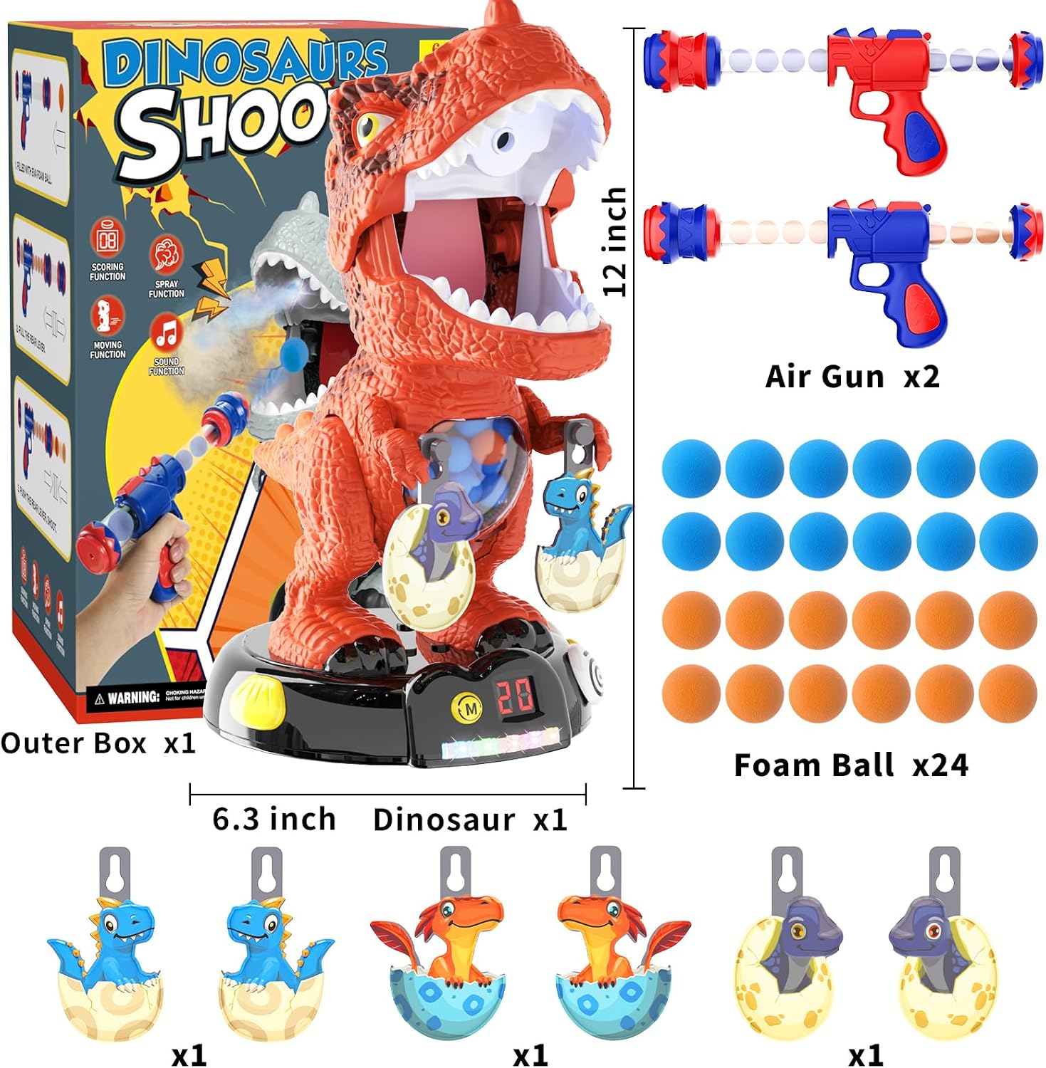Dinosaur Toys for Kids 3-5 5-7, T Rex Chomp Shot Dinosaur Blaster Interesting Target Shooting Game Toy Gift for Boys Age 4-8, Christmas & Birthday Gifts for 3 4 5 6 7 8 Years Old Kids Girls