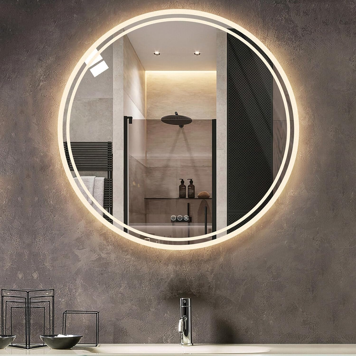 DAZZLIZE MIRROR Wall and led Mirror Glass with Touch Sensor for Three Colour Light (White Light, Natural Light, Warm Light)/ Designer Mirror for Dining Room/Bathroom and Round Shape (15x15).-picture-30