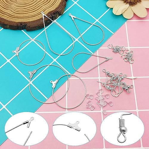 Miniatura 6 de Juego de 360 aretes de aro con cuentas, aros redondos de lágrima con 100 ganchos, 100 anillos de salto, 100 aretes para hacer joyas de bricolaje