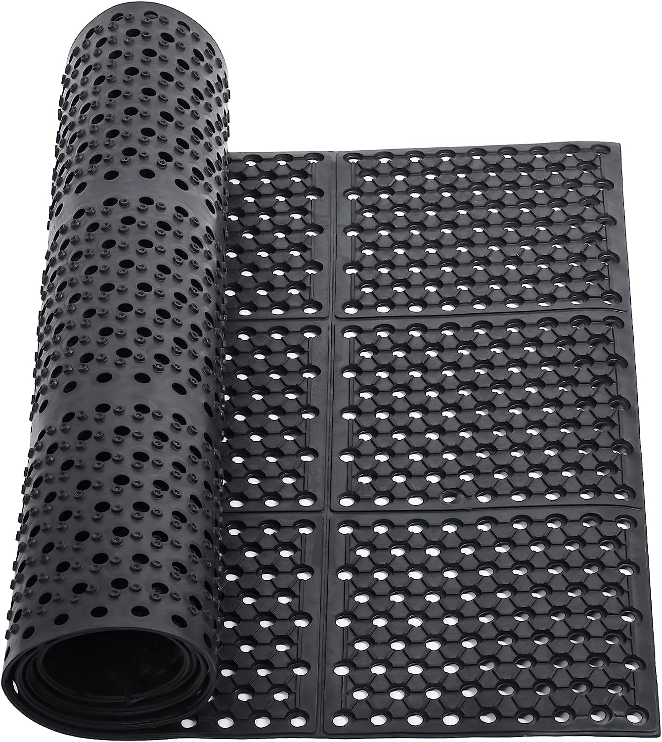 Gummimatte Ringgummimatte Wabenmatten Große Gummi-Eingangsmatten für den Außenbereich rutschfest Fußmatte gelochte Fussmatte Outdoor Teppich Antirutschmatte Schmutzfangmatte 90 x 210 cm