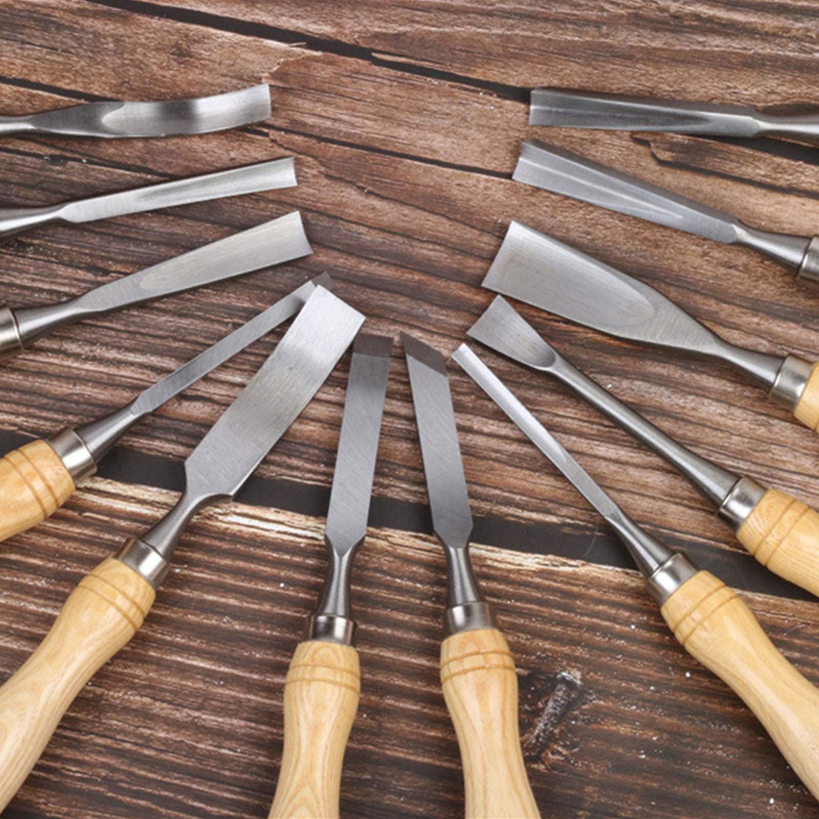 Del mismo tamaño de madera tallando las herramientas conjunto de 12 con la caja de madera - Formones Cinceles Cuchillo de trinchar para principiantes, aficionados y profesionales