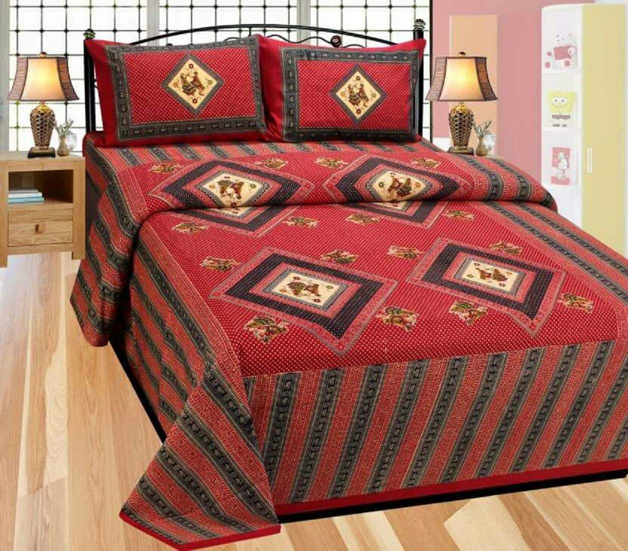 Nanki's Premium Jaipuri Print Cotton Bedsheet with 2 Pillow Covers(90x100)