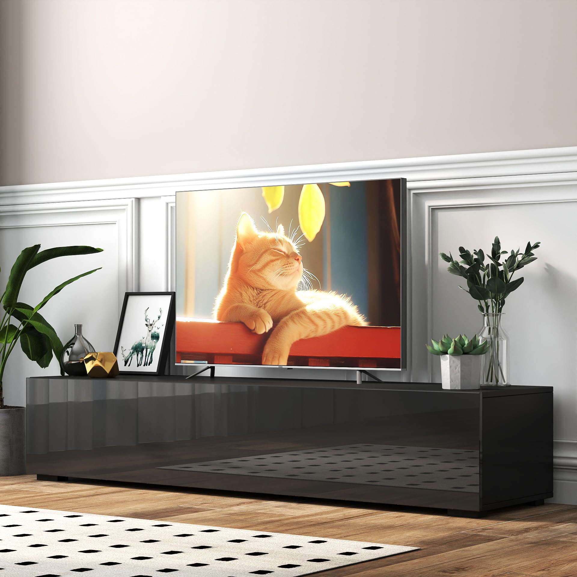 Banzeem Modern TV Stand for 50 60 70 Inch TV, Black Entertainment Center TV Console with Big Storage, 60 65 70 Inch Optional Floor/Floating TV Stand,