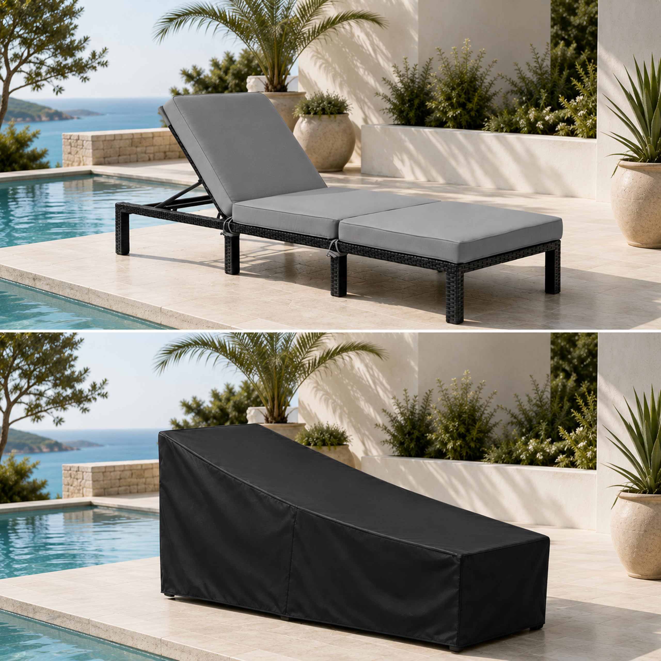 EVRE Patio Rattan Sun Lounger with Cover