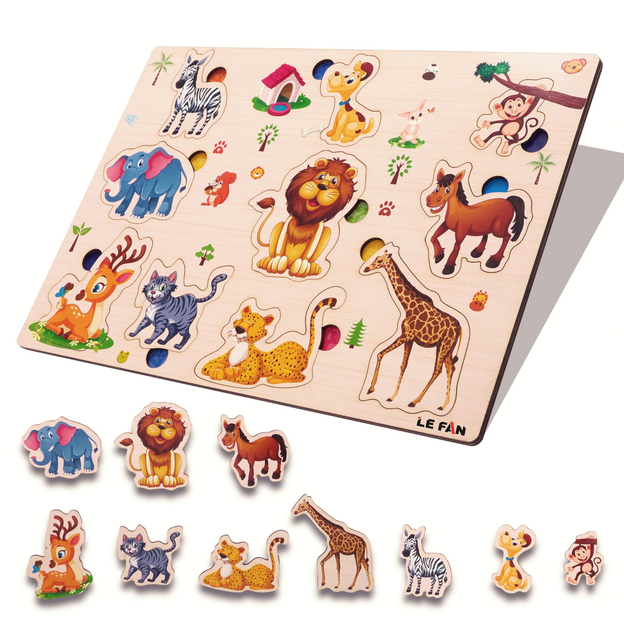 Lefan Wooden Puzzle Animals Puzzle for Kids - Hours of Fun and Learning with Colorful Pieces, Perfect for Developing Problem-Solving Skills and Creativity