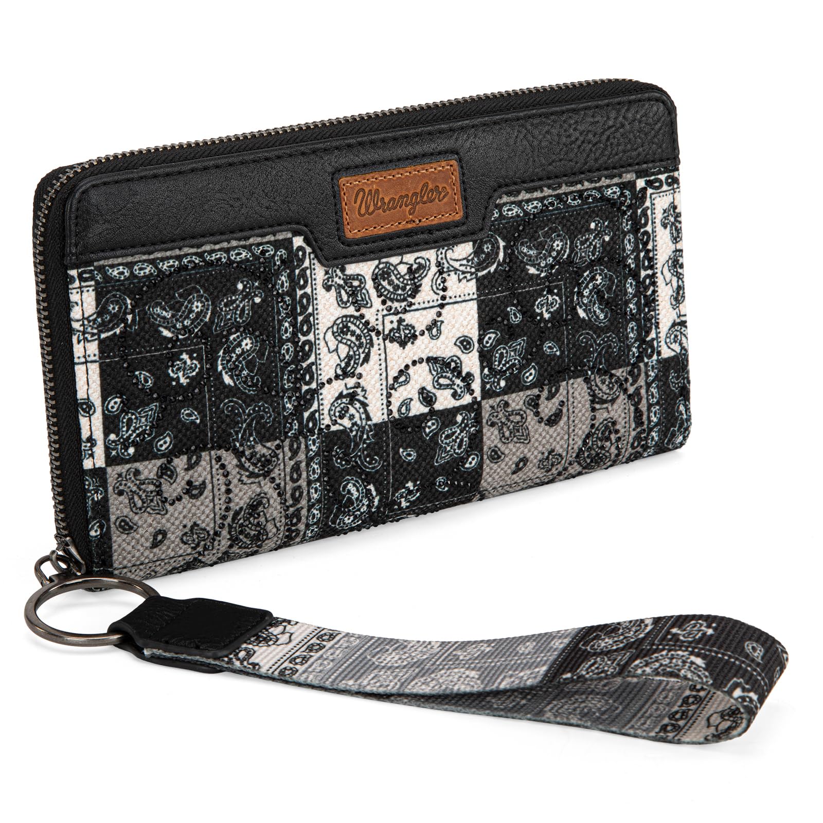 Montana West × Wrangler Wristlet Wallets for Women, Large Bifold Wallet, Boho Western Cash Wallets, Black
