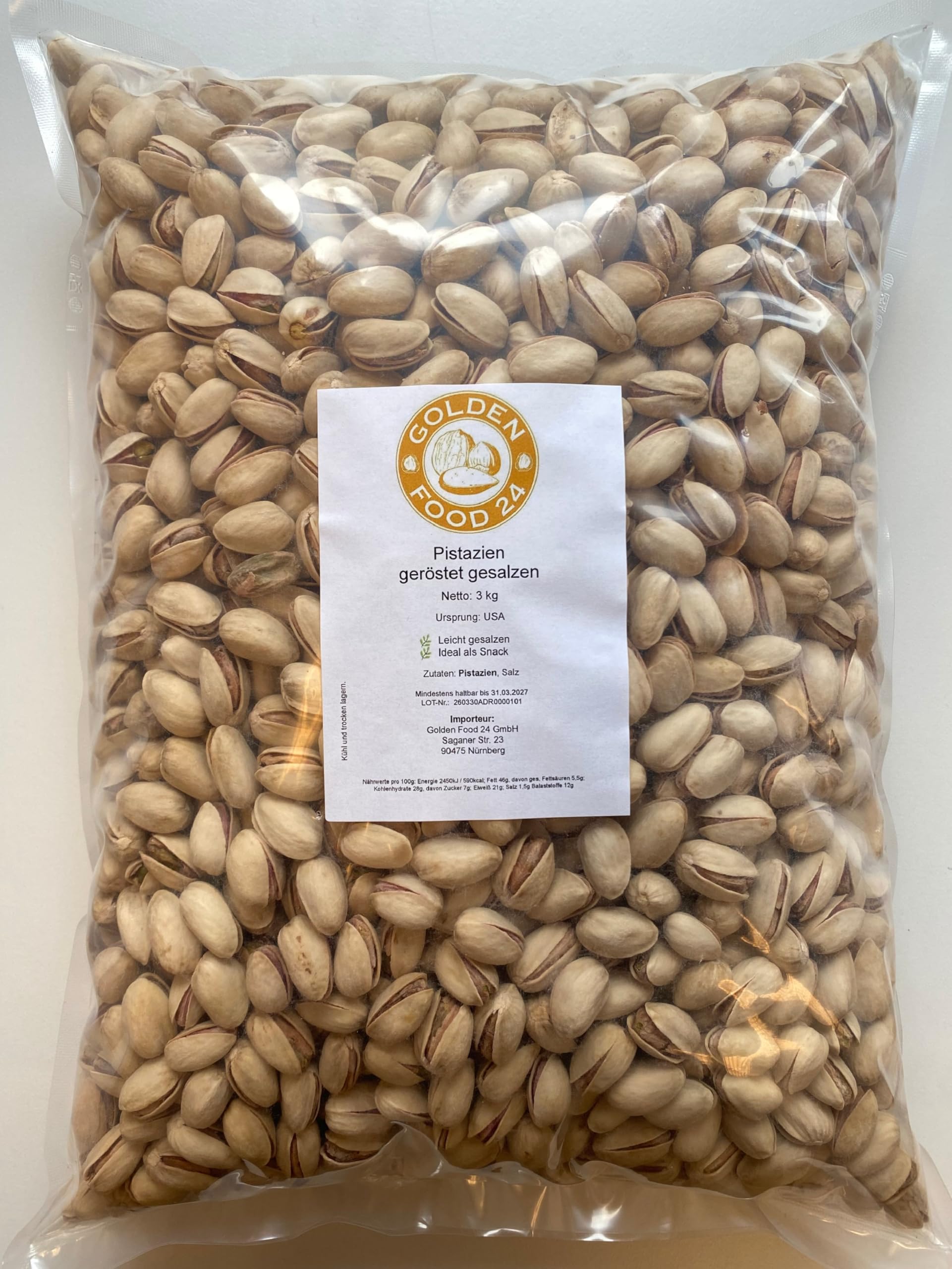 Pistazien, Geröstet & Gesalzen, USA-Ursprung, 3 kg, Ideal als Snack
