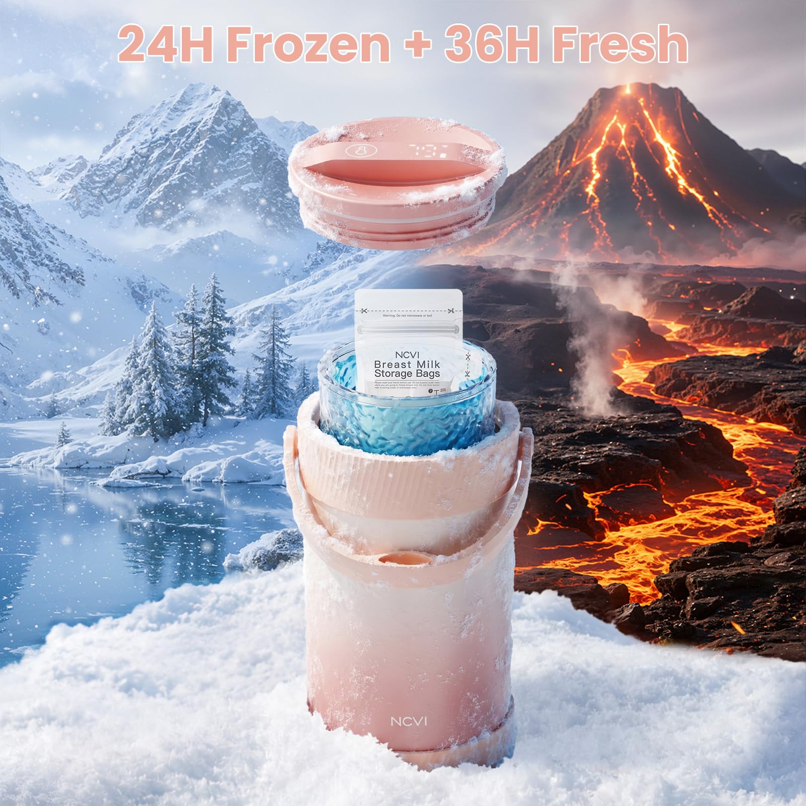 Bouteille isotherme portable pour lait maternel – Refroidissement double couche 24 h, longue durée de vie de la batterie nécessaire pour les voyages, le travail, le pompage de nuit pour répondre à vos