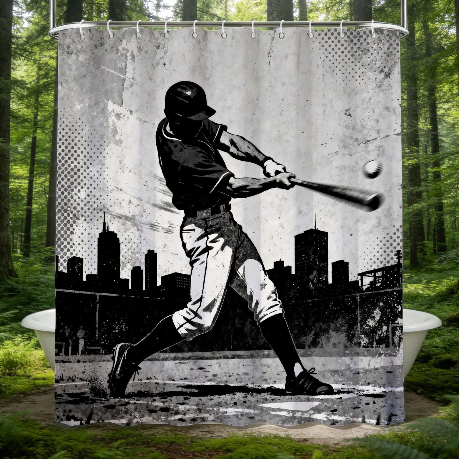 Hongduo 3D Baseball Shower Curtain for Stalls Bathtubs Sports Theme Bathroom Decor Shower Curtain Set Polyester Fabric Waterproof 180x200cm/71X79 Inch with Hooks
