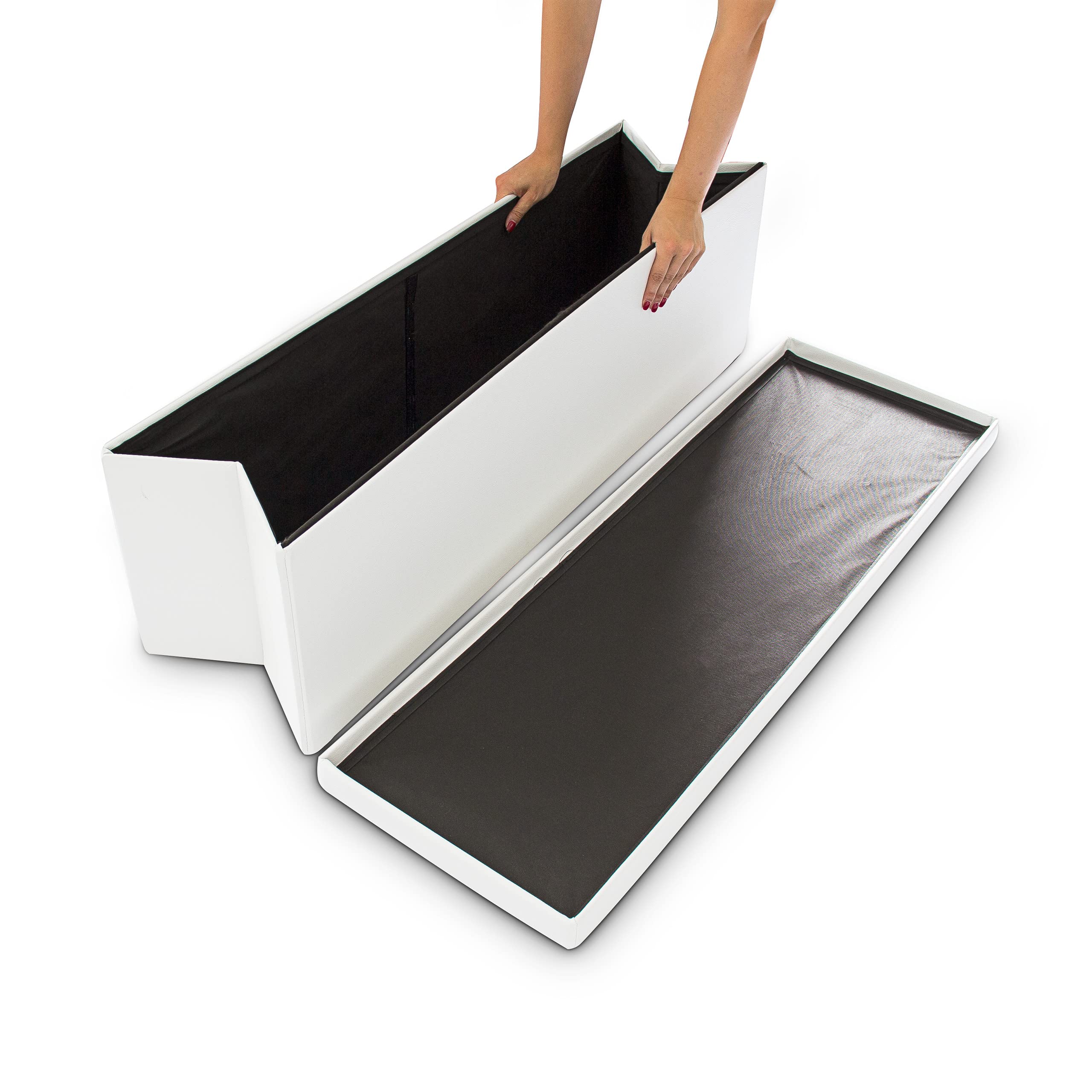 Relaxdays Cassapanca Pieghevole, Sgabello Pouf, Cassa Panca, con Coperchio, HxLxP: 38 x 114 x 38 cm, Baule, Bianco