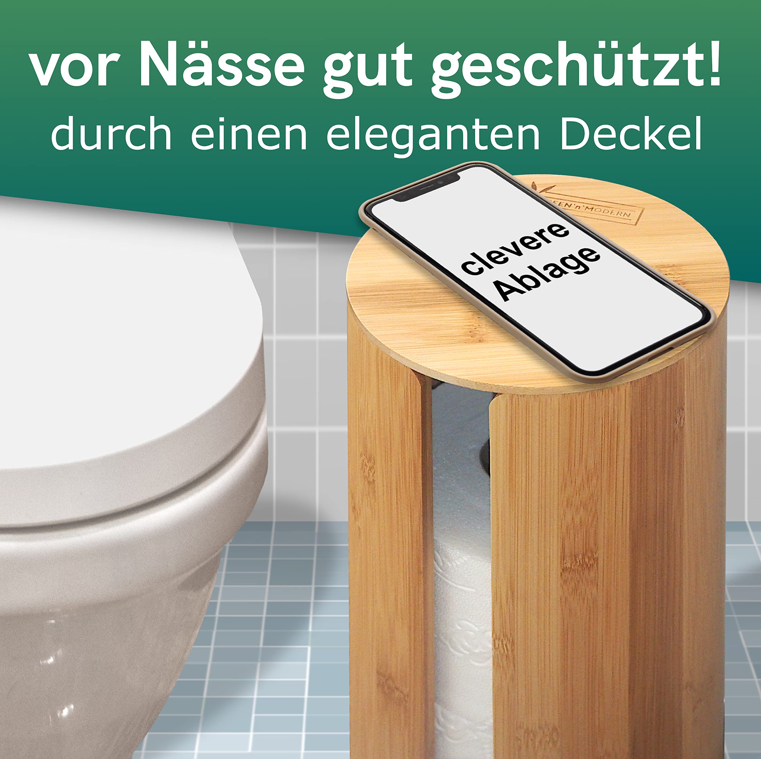 Ersatzrollenhalter Bambus rund 4 Rollen Toilettenpapierhalter WC-Rollenaufbewahrung Holz Klopapierhalter Toilettenpapierständer Toilettenpapier Aufbewahrung Toilettenpapiermagazin stehend rund