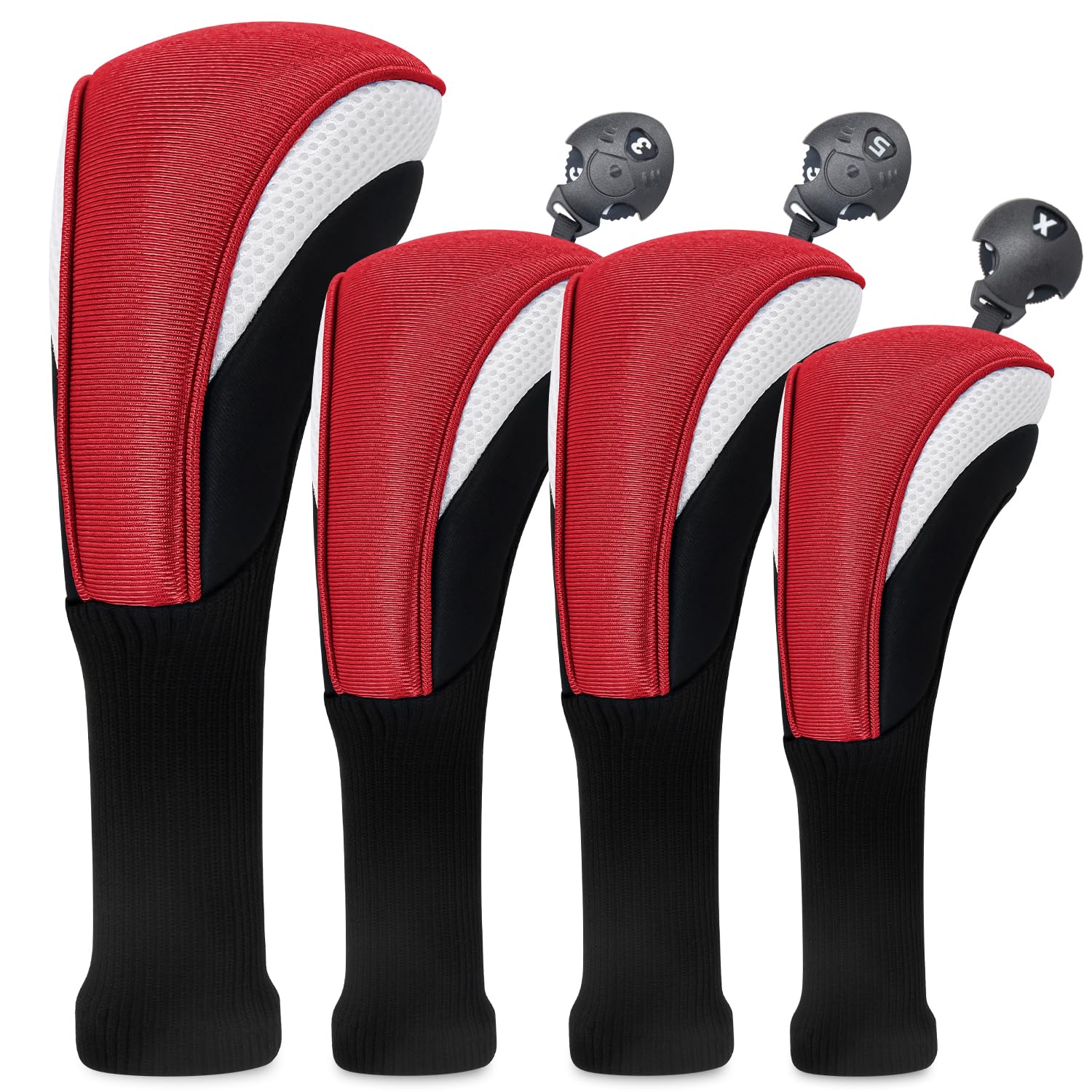 Golf Club Head Covers for Fairway Woods Driver Hybrids 3/4/5 Pieces Long Neck Mesh Sports Fan Golf Club Headcovers Set with Interchangeable No. Tags 3 4 5 6 7 X Golf Accessories for Men Women.