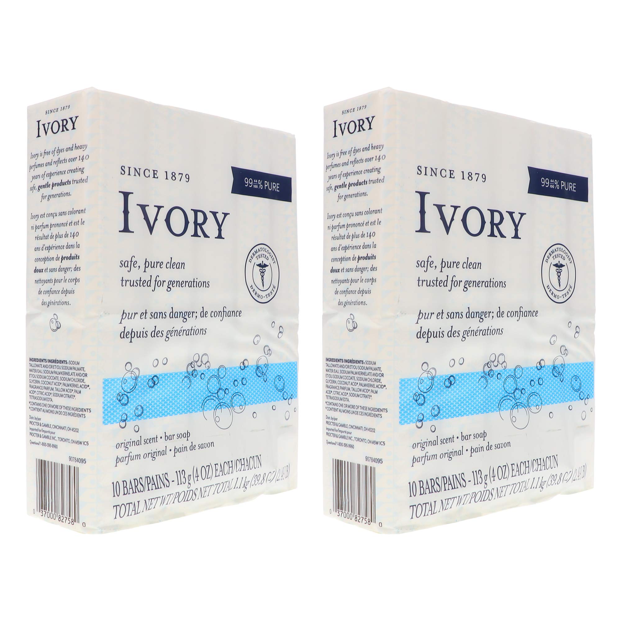 Ivory Original Bar Soap, Bath Size 10-Count, 4 oz Bars, Pack of 2