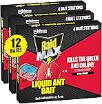 Raid Max Liquid Ant Bait; Kills Ants Where They Breed, for Indoor and Outdoor Use; 12 Bait Stations