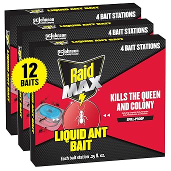 Raid MAX Liquid Ant Bait - Ant Traps Indoor and Outdoor Use Insect Repellent & Pest Control That Kills Ants Where They Breed - 12 Count