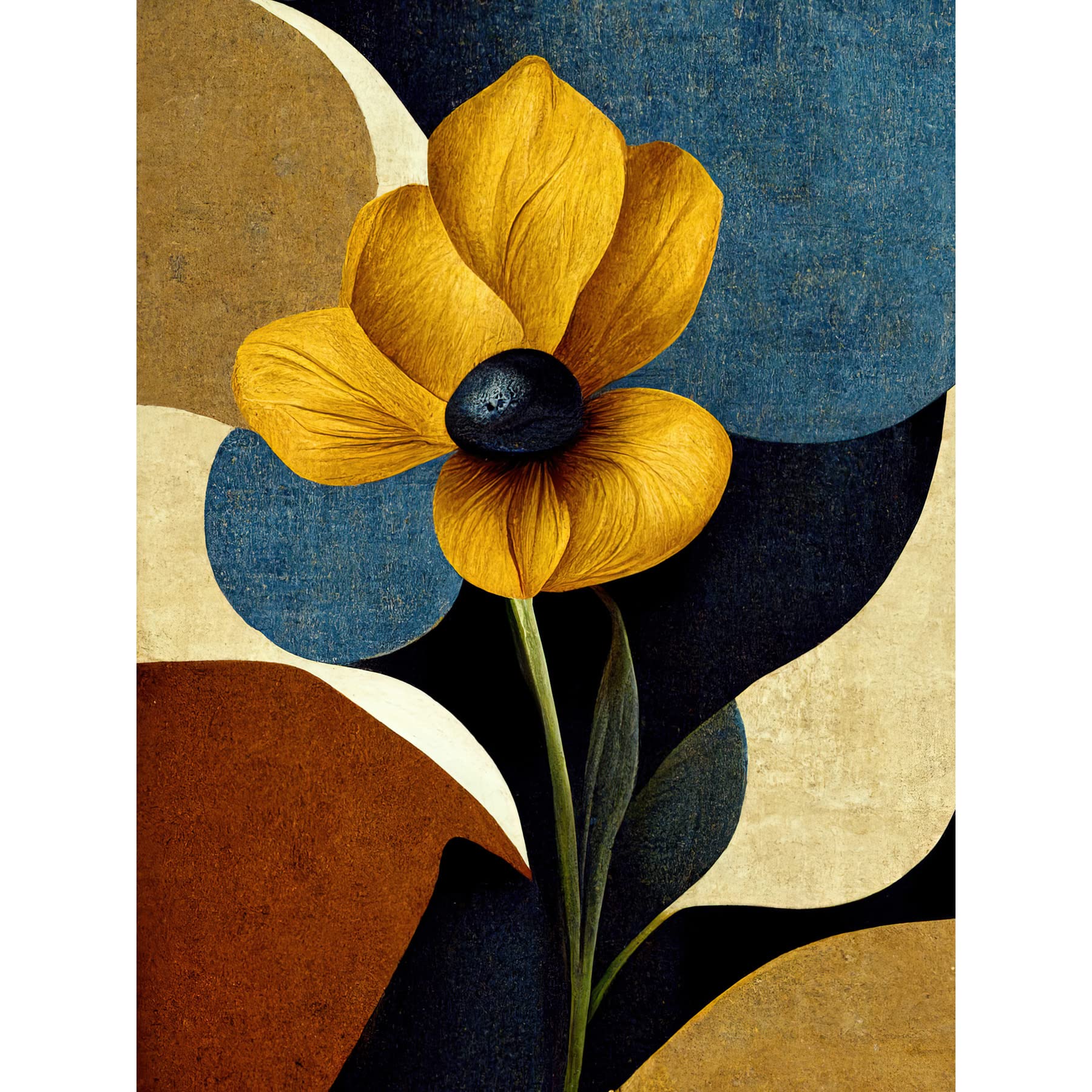 Wee Blue Coo Blue Mustard Ochre Copper Autumnal Abstract Stem Flowers Painting Large XL Wall Art Canvas Print