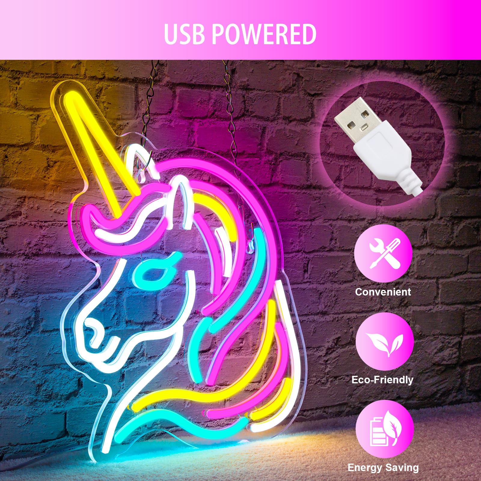 Basaneon Unicorn Neon Sign for Wall Decor, Dimmable Colorful