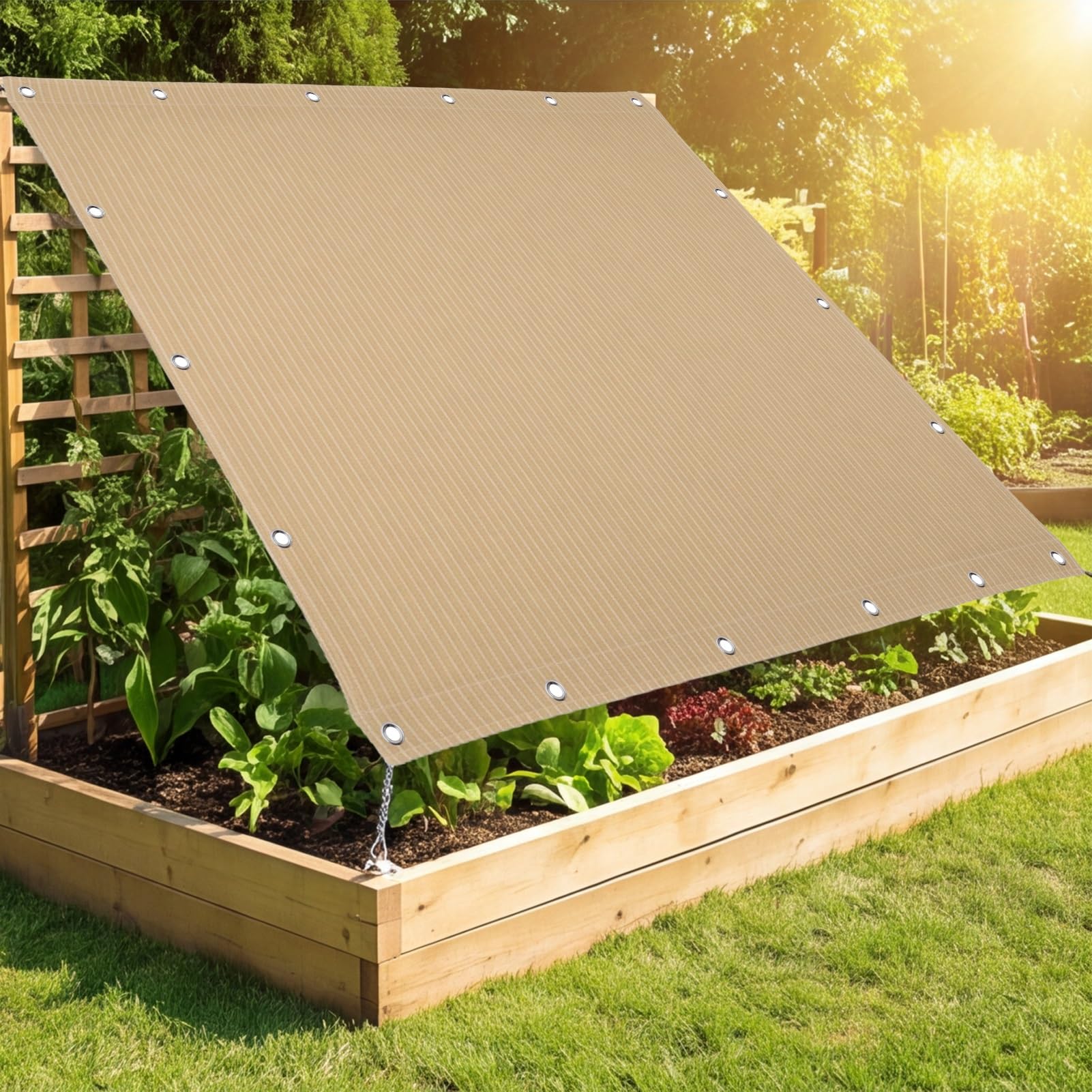 Vela Ombreggiante HDPE Rettangolare 255 x 430 cm 90% Protezione UV Rettangolare Traspirante Vela Ombreggiante Tela Leggera per Patio, Cortile e Piscina, Beige