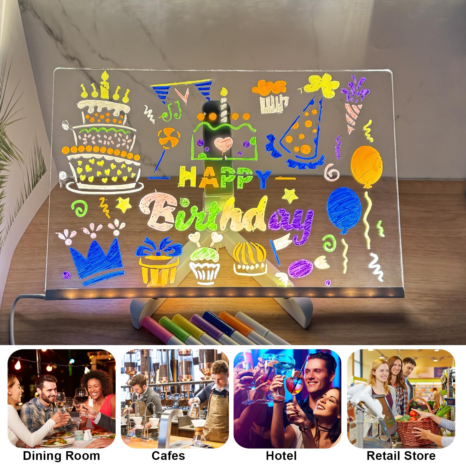 Produktbild von Leuchtendes Led Zeichenbrett Für Kinder LED-Nachrichtenbrett, 7 Farben, LED- Zeichenbrett, LED-Notiztafel Mit Farben, Magisches Notizbrett, Leuchtende Acryl-Nachrichtenmarkiertafel Mit Licht Led Maltafel Kinder