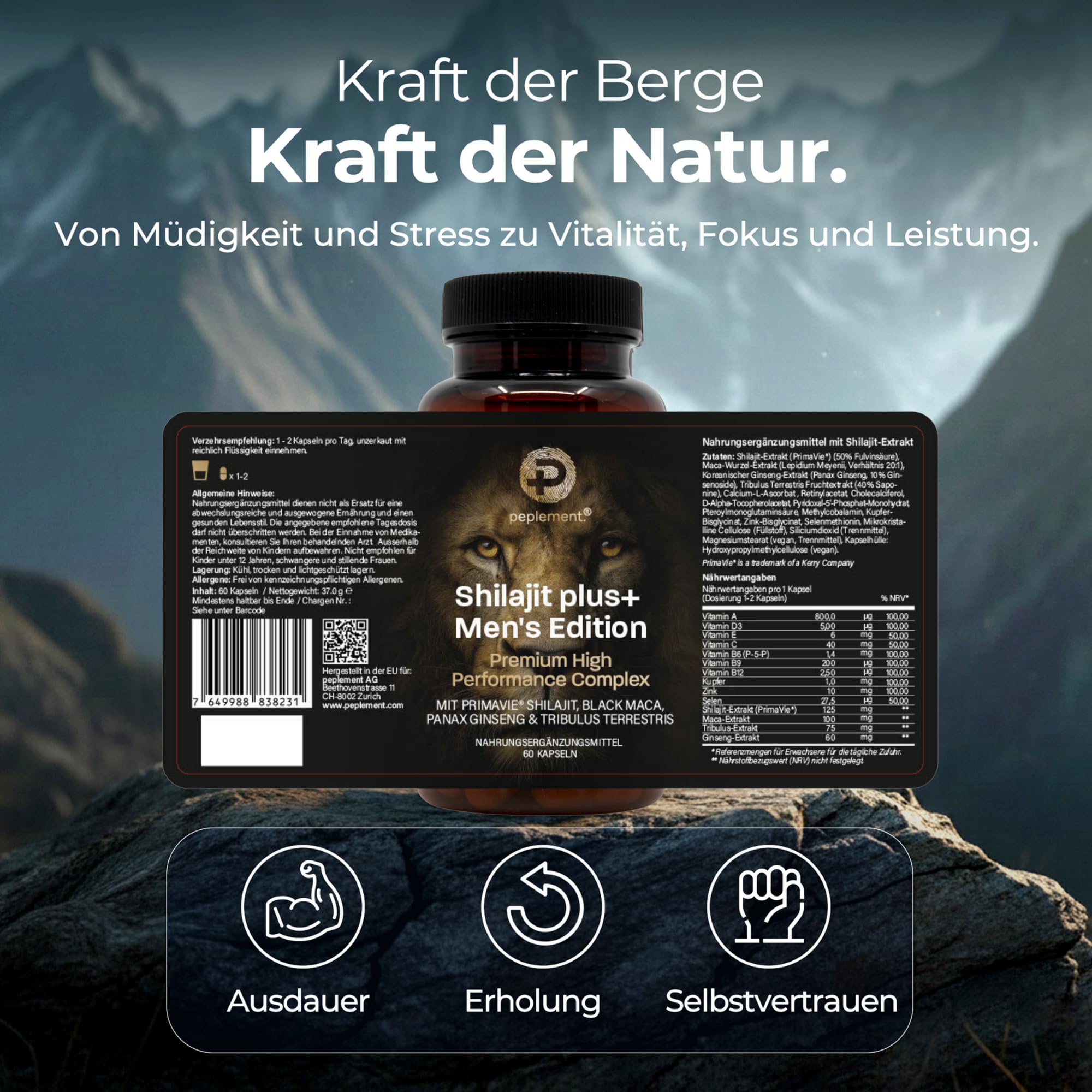 Men’s Performance Bundle: Vitalpilz Komplex mit Ashwagandha & Shilajit Men's Edition – Mit Lions Mane, Reishi, Maca Black, Ginseng & Vitaminen – Für Fokus, Energie & Vitalität – 180 Kapseln