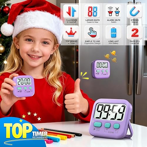 Miniatura 2 de Antonki 2 Pack Digital Timer for Kids, Magnetic Countdown Kitchen Timers for Cooking, Egg, Classroom, Teacher, Exercise, Study, Oven - Battery
