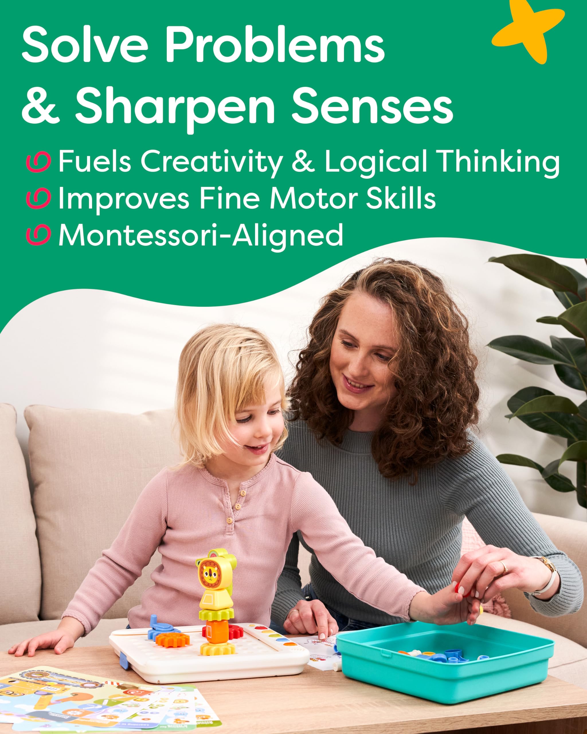 THE BAMBINO TREE Busy STEM Box for Kids Age 3-6 yrs - Interactive Electronic Activity Board with Talking Flash Cards, Gears, Animals and Building Blocks - Educational Toys for 3+ Year Old