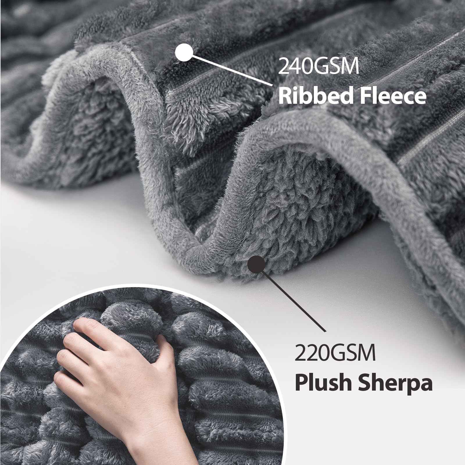 Sherpa-Fleece-Gewichtsdecke für Erwachsene, Queen-Size-Größe, 5,4 kg, weiche, gemütliche, schwere Überwurfdecke für Entspannung und tiefen Schlaf, 3D-gerippte, warme Fleece-Gewichtsdecken für