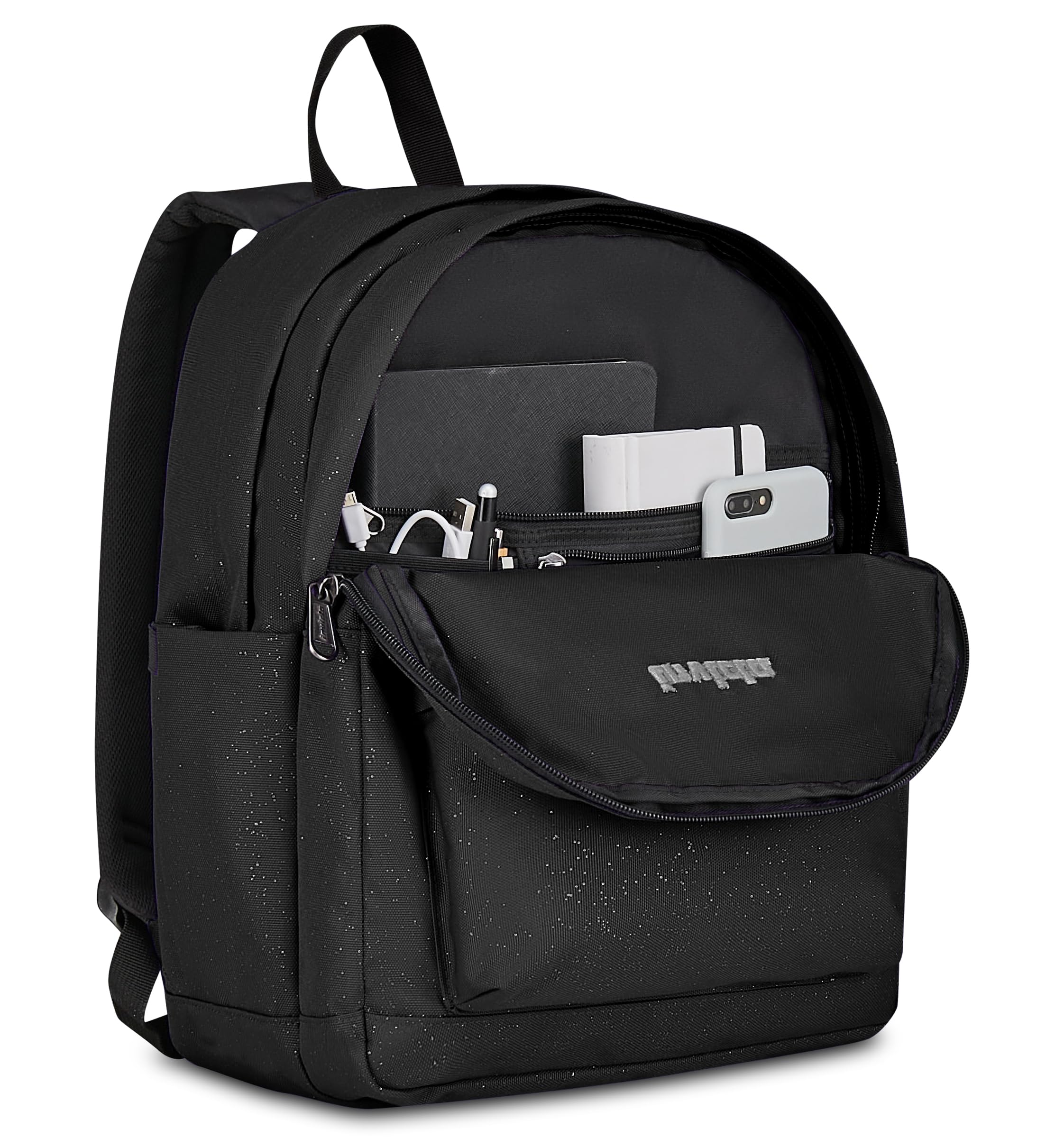 Invicta Zaino Scuola Lab Shine, Nero, 27 L, Effetto brillantini, Doppio Scomparto, Tasche laterali portaborraccia, Tasca interna con organizer, Scomparto porta pc, Scuola media e superiore, Ragazza