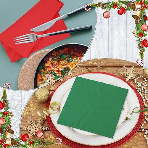 Miniatura 6 de Teling 200 servilletas de Navidad desechables de papel rojo y verde para vacaciones, boda, hogar, recepción, fiesta de té, suministros de comedor,