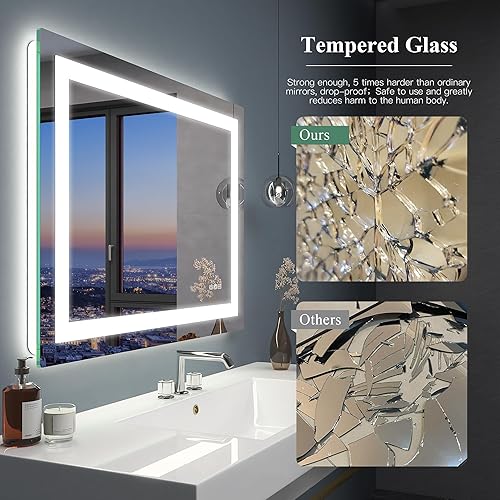 Miniatura 7 de SBAGNO - Espejo de baño con iluminación LED de 32 x 24 pulgadas con altavoz Bluetooth, espejo táctil iluminado de pared, antiniebla, atenuación,