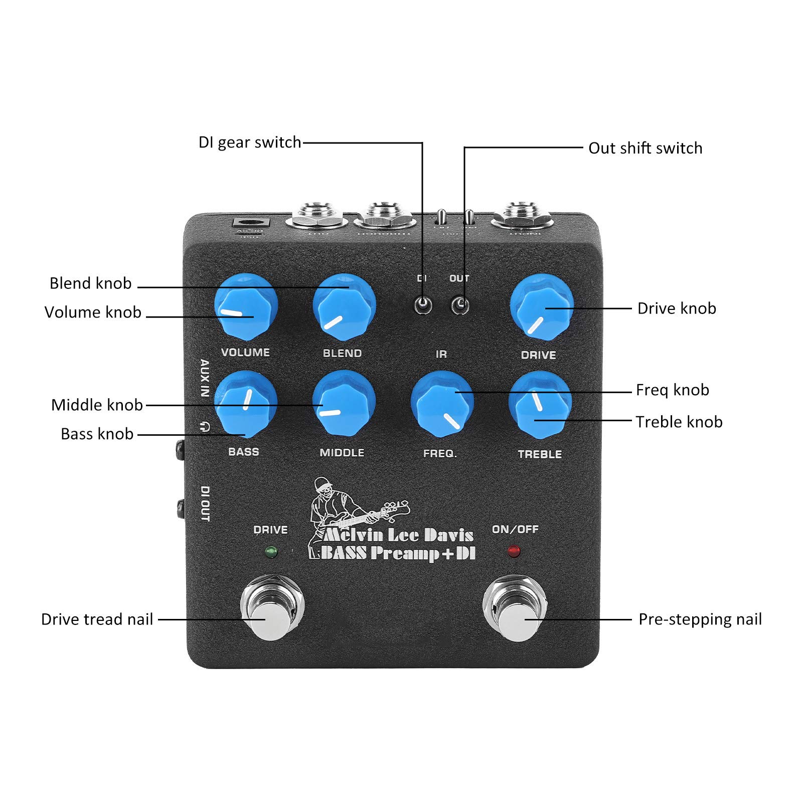 NUX NBP-5 Preamplificatore per Basso Effetto DI Box Pedale Metallico