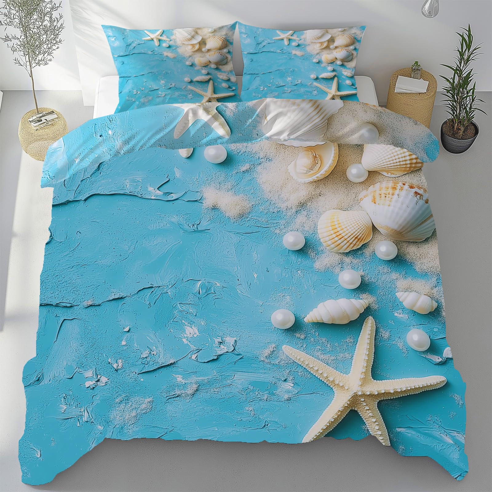 Housse de couette microfibres 240x260 infroissable et zippée motif coquille