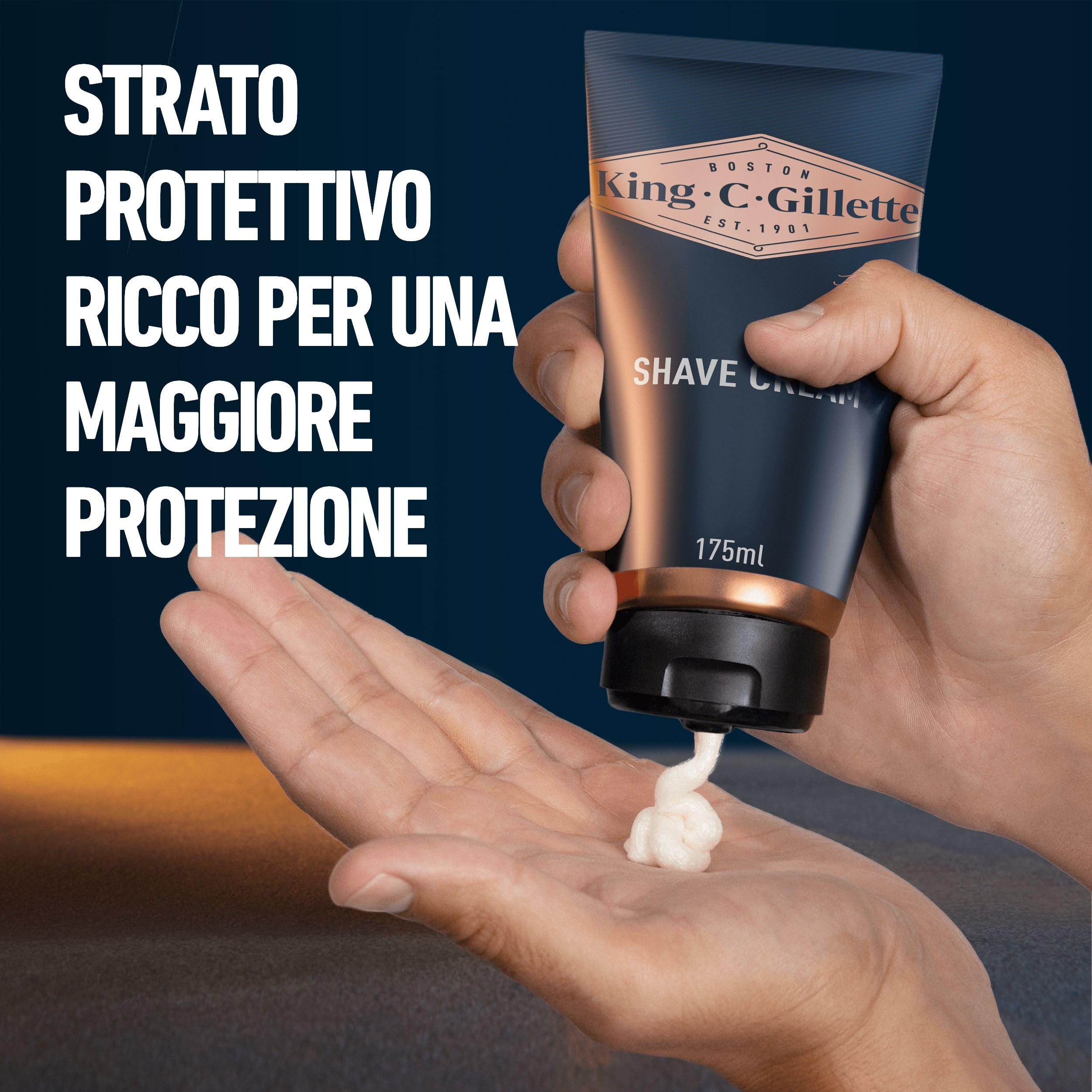 King C. Gillette Originale Crema da Barba Uomo Idratante, 175ml, Cura Barba Uomo, per Pelli Sensibili e una Rasatura di Livello Professionale, Idea Regalo Uomo