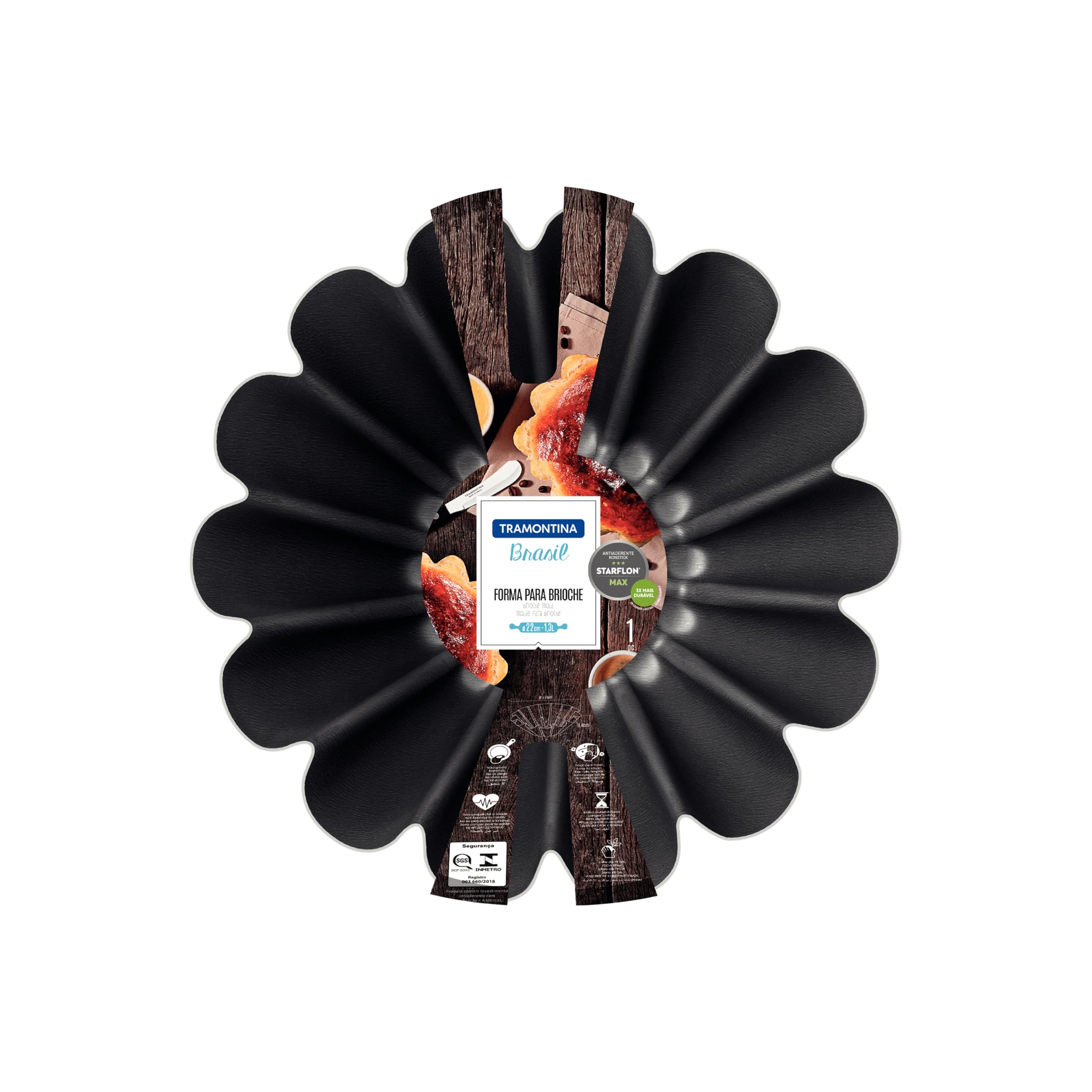 TRAMONTINA - Stampo per Brioche Brasile, in alluminio antiaderente, colore grafite, cottura rapida e uniforme, alta durata, dimensioni 22 cm e capacità 1,3 l