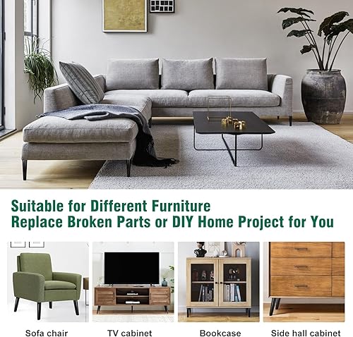 Miniatura 8 de Patas de madera de goma negra para muebles de 8 pulgadas, patas rectas de madera cónicas de mediados de siglo, patas de sofá UNC de 516 pulgadas,