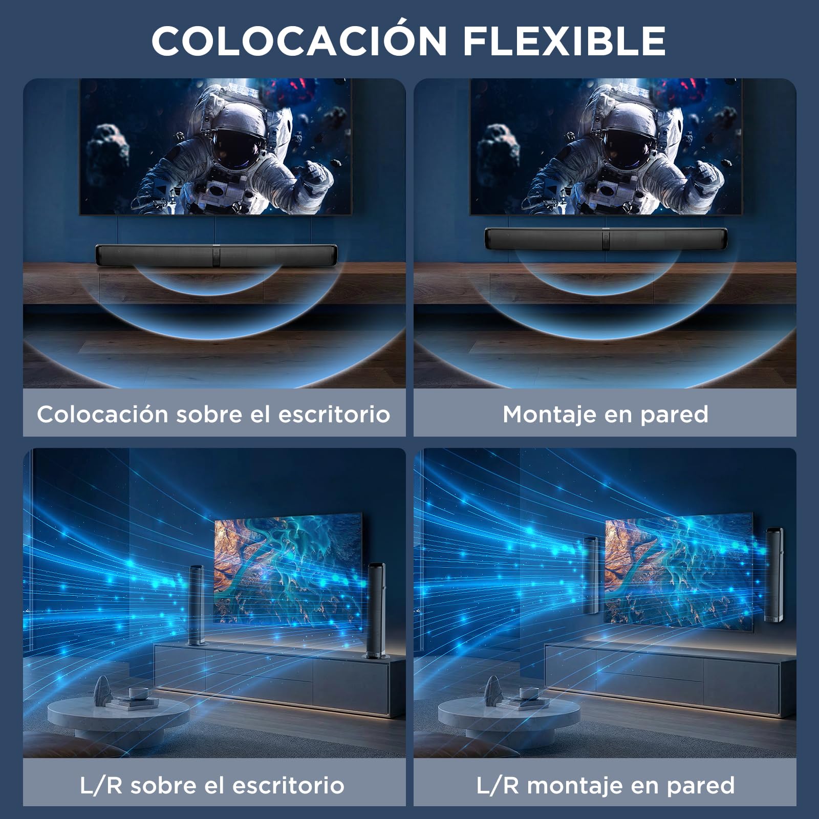 GarageRock Barra de Sonido TV, 2026 Upgrade 90W Soundbar, 2-en-1 Desmontable Barra Sonido, Bluetooth 5.3 Altavoz para TV con ARC/Opt/AUX Conexiones, Home Cinema para TV/PC/Proyectores/Regalo, 1 Pcs
