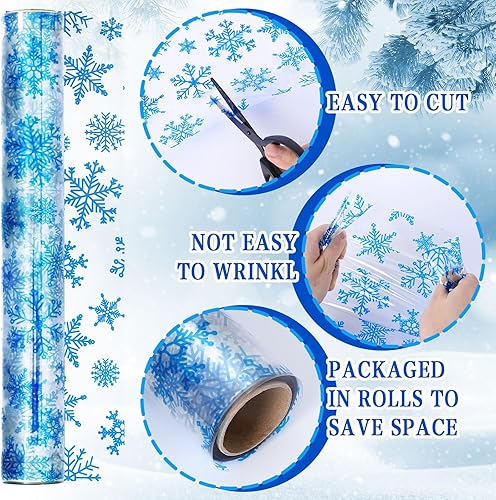 Miniatura 3 de Whaline Rollo de envoltura de celofán de Navidad, papel de regalo transparente de copo de nieve, Navidad, vacaciones de invierno, cesta de regalo de