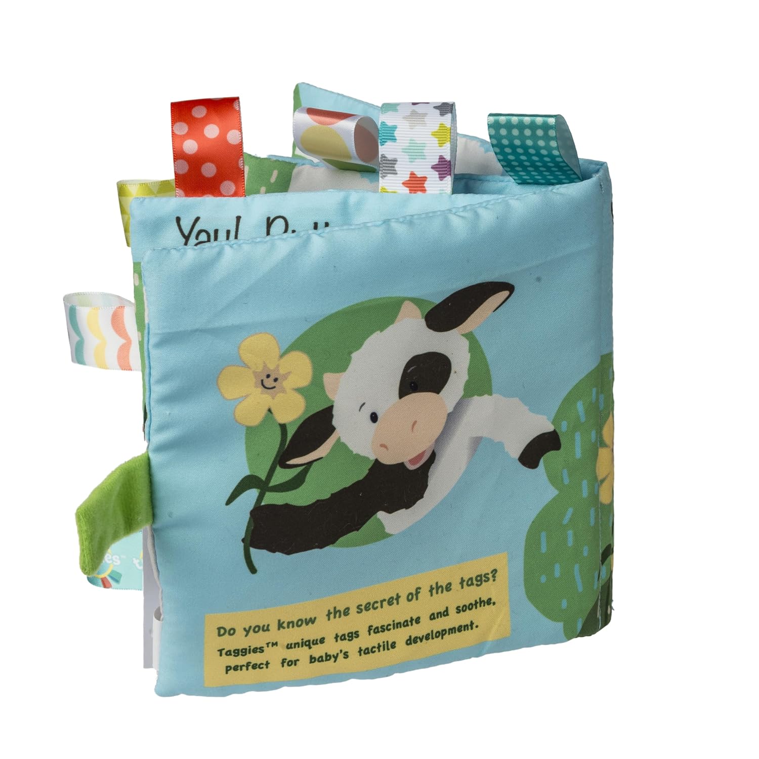 Taggies Soft Cloth Book with Crinkle Paper & Squeaker and Sensory Tags, 6 x 6-Inches, Buttercup Cow